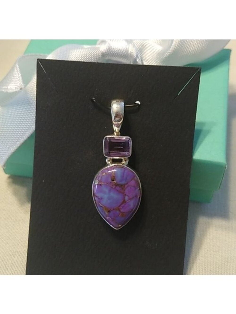 Purple Mojave Turquoise + Amethyst Teardrop Pendant Sterling Silver 925